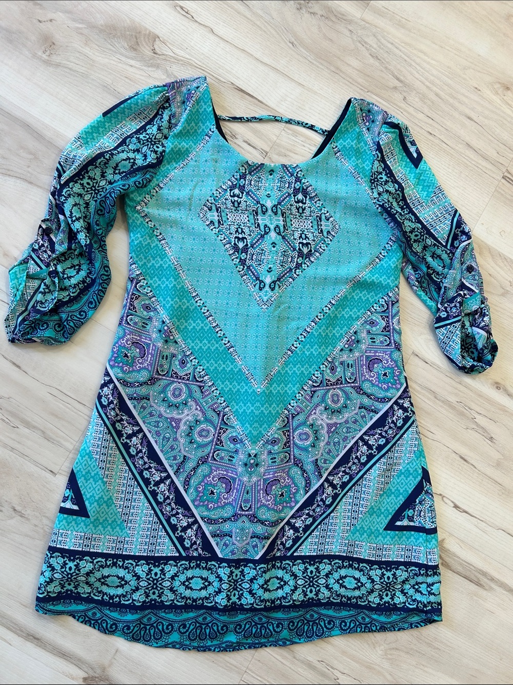 Speechless Turquoise Navy Patterned Mini Dress